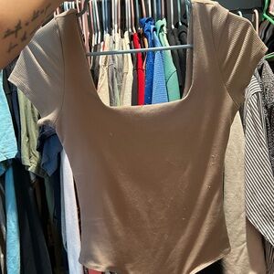 Elegant Tan Ribbed Women's Top